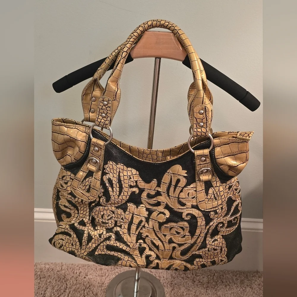 Large Unique Gold and Black Women's Handbag (1206)